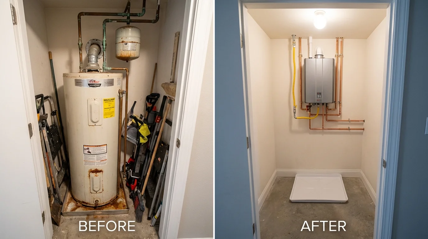 Tank water heater versus wall-mounted tankless unit comparison for Sandy Hook, KY homeowners