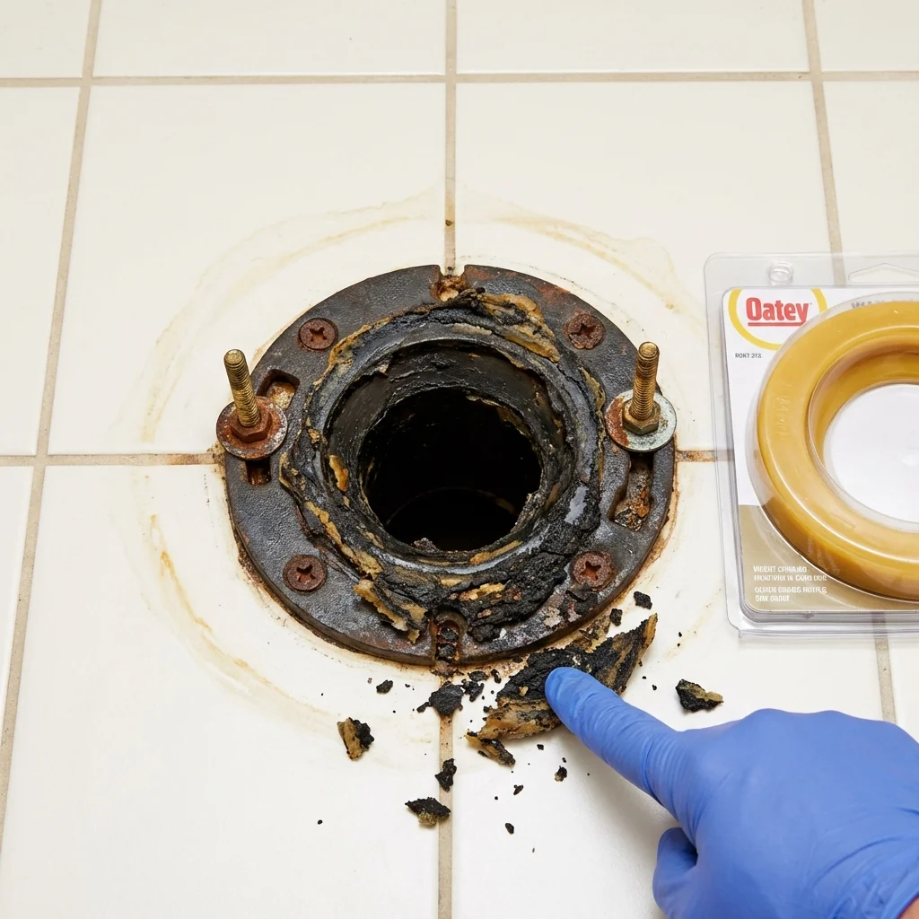 Failed wax ring showing water seepage at the base of a toilet in a Sandy Hook, KY home