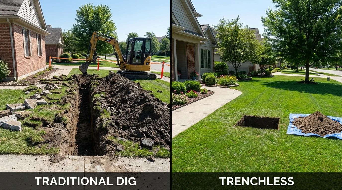 Trenchless sewer repair with minimal yard damage versus traditional excavation in Sandy Hook, KY